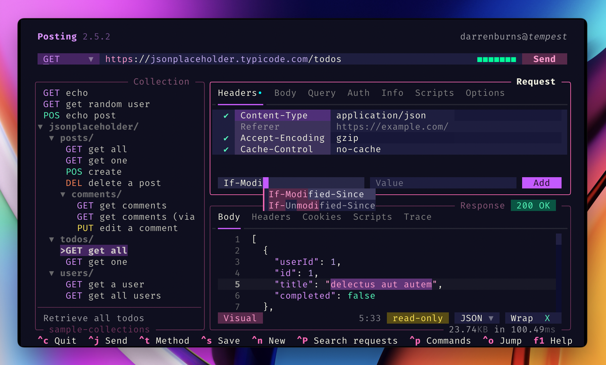 darrenburns/posting：9.1k Star 开源神器，让你的终端成为强大的 API 客户端！